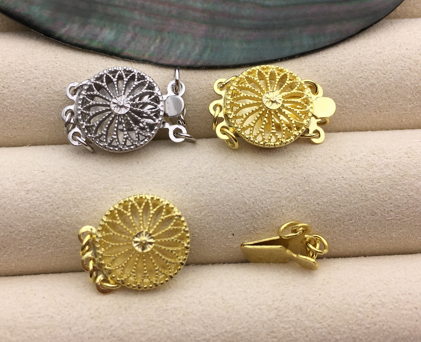 1pc 11.5mm Three Rows 925 sterling silver flower clasp,3 strand clasp,push-in pearl clasp,necklace clasp,fashion jewelry findings,ASL-CL-023