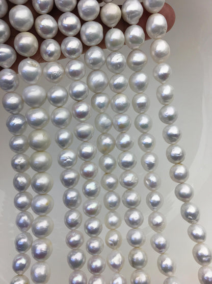 AA 8-9mm white baroque near round freshwater pearls,large hole,loose pearl beads material ,gift for her necklace,Cultured pearl,RP8-T1