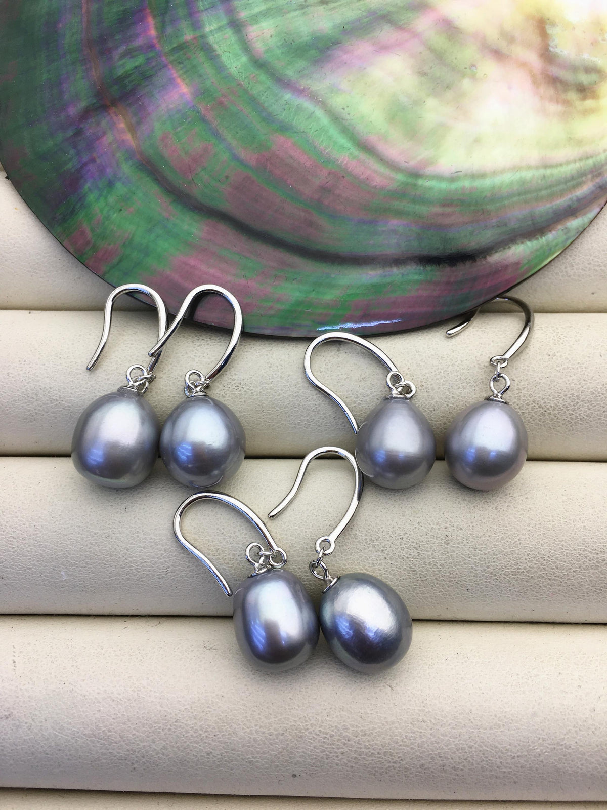 1 pair AAA 9-9.5mm gray rice pearl dangle earrings,SE3-T35