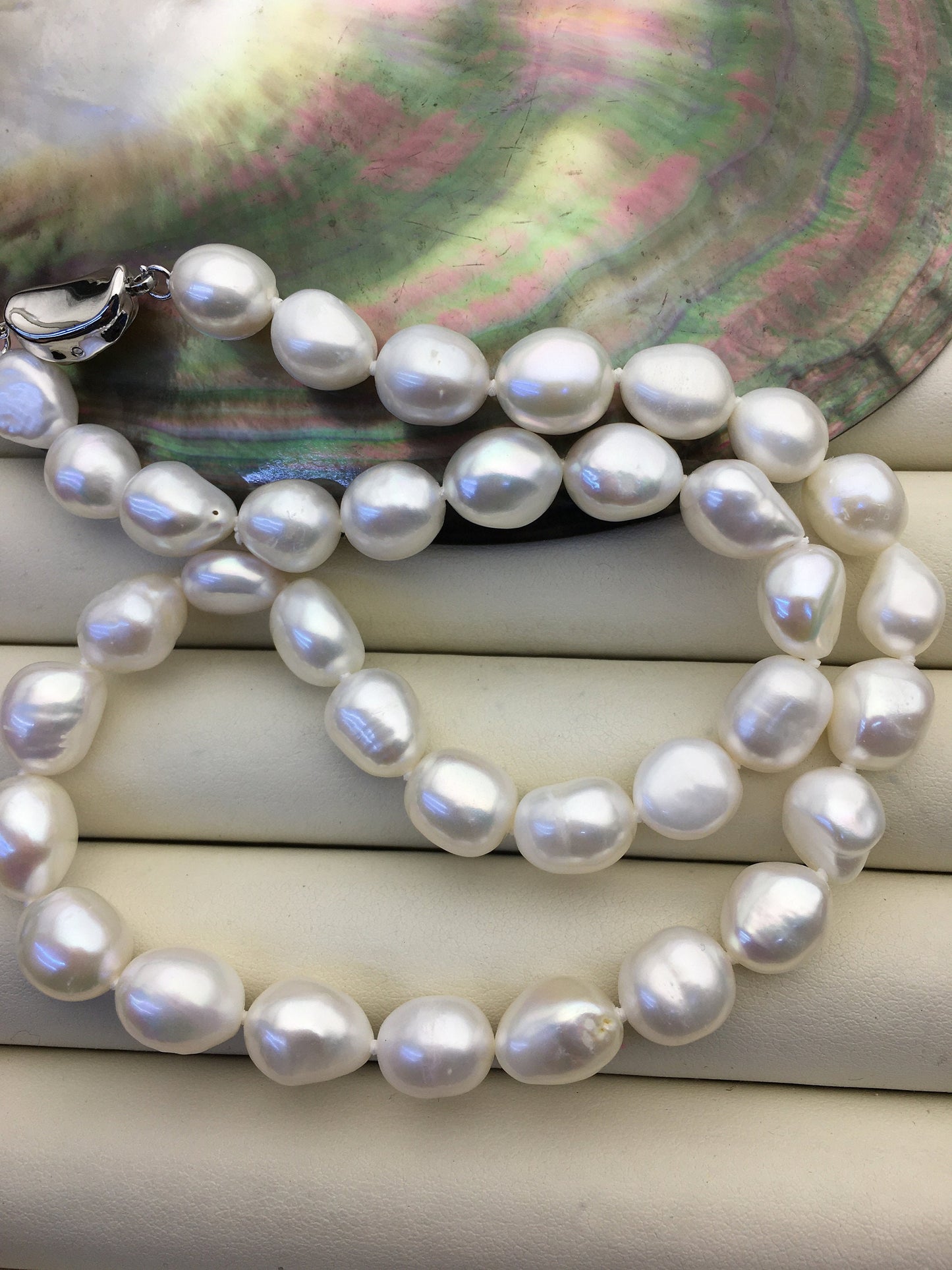 17.5'' AAA 10mm big white nugget freshwater Pearl necklace,NPN1-010
