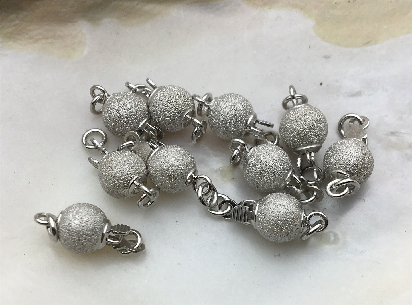 6/8/10mm Sterling Sliver Frosted Bead Safety Clasp,S925 sterling silver,Select Size,WHOLESALE,ASL-CL-003