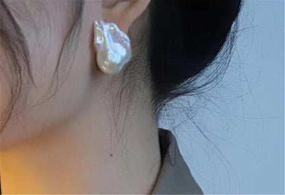 1 pair AAA/AA 14-17mmx20-28mm flame ball pearl stud earrings,sterling silver,earring with white baroque Natural Pearl,SE3-031-1