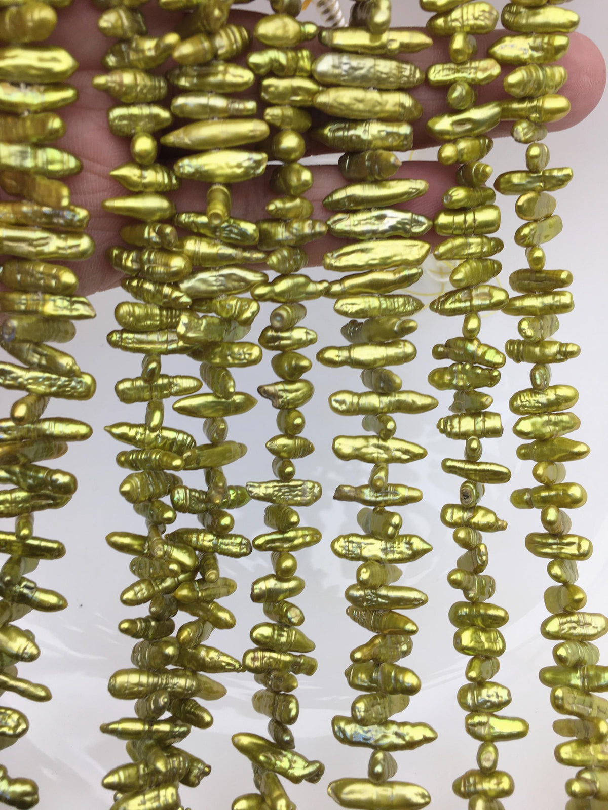 AA 4-5mm green Biwa Pearl Necklace,Genuine Fresh Water Pearl,Wedding Necklace,Mothers Day,ZS-80-10-47