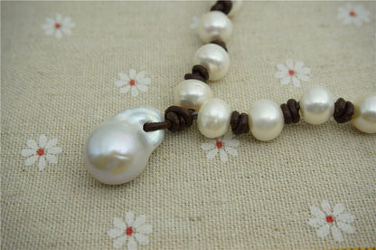 Flameball pearl and leather necklace,Baroque Freshwater Pearl Drop Necklace,Flaming ball pearl necklace,wholesale,Le2-017
