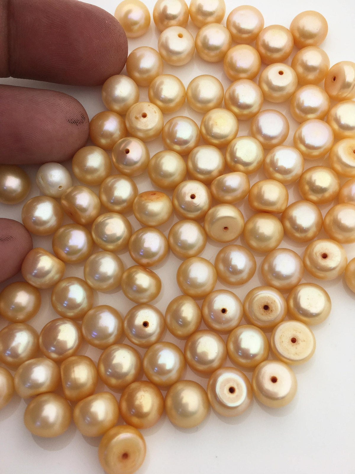 20pcs AAA 9-9.5mm deep yellow button round loose freshwater pearl,0.9mm half hole,BTN9-T1