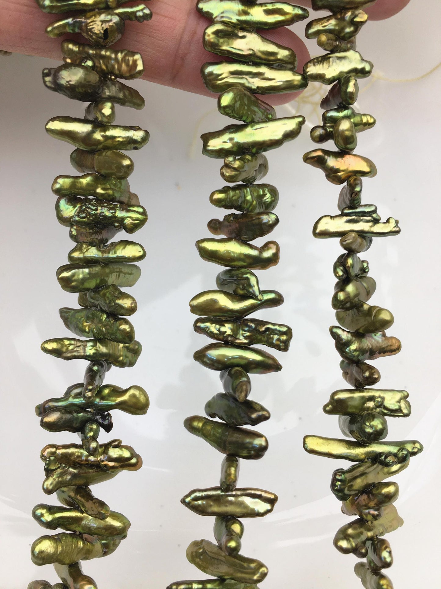 AA+ 5-6mm green Biwa Pearl Necklace,Genuine Fresh Water Pearl,Wedding Necklace,Mothers Day,ZS-80-10-46