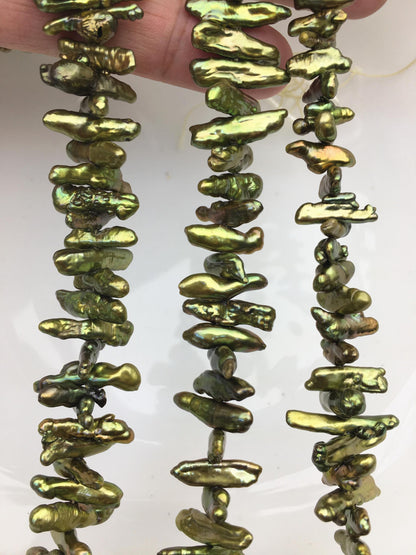AA+ 5-6mm green Biwa Pearl Necklace,Genuine Fresh Water Pearl,Wedding Necklace,Mothers Day,ZS-80-10-46