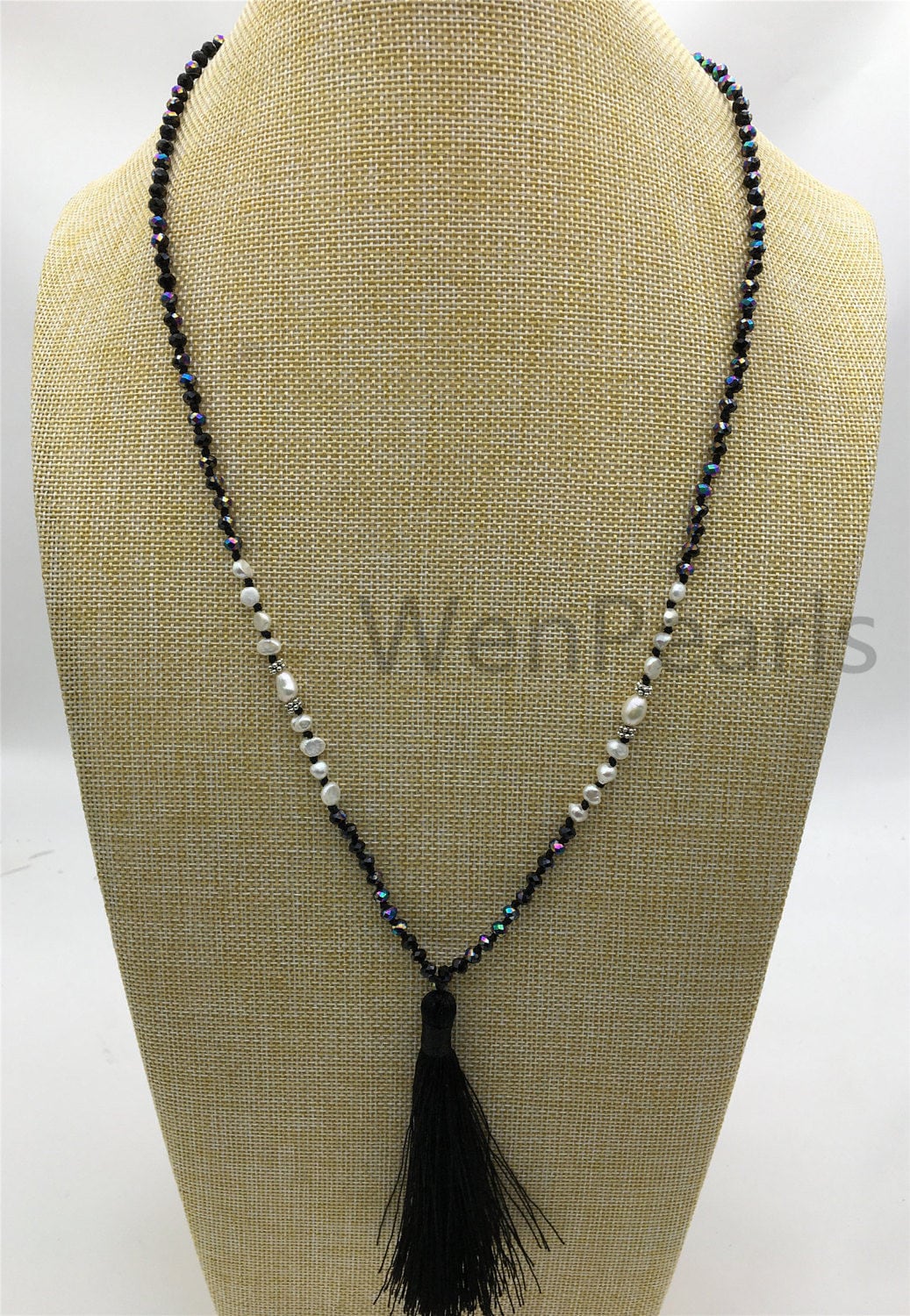 32'' pearl and crystal necklace,high luster freshwater pearls,freshwater pearl,rice pearl,wholesale,NPN5-001-1