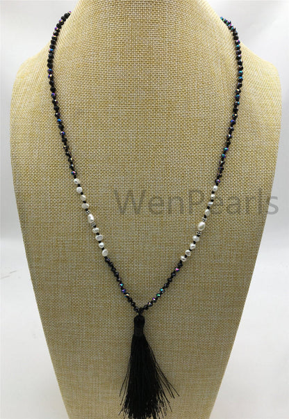 32'' pearl and crystal necklace,high luster freshwater pearls,freshwater pearl,rice pearl,wholesale,NPN5-001-1