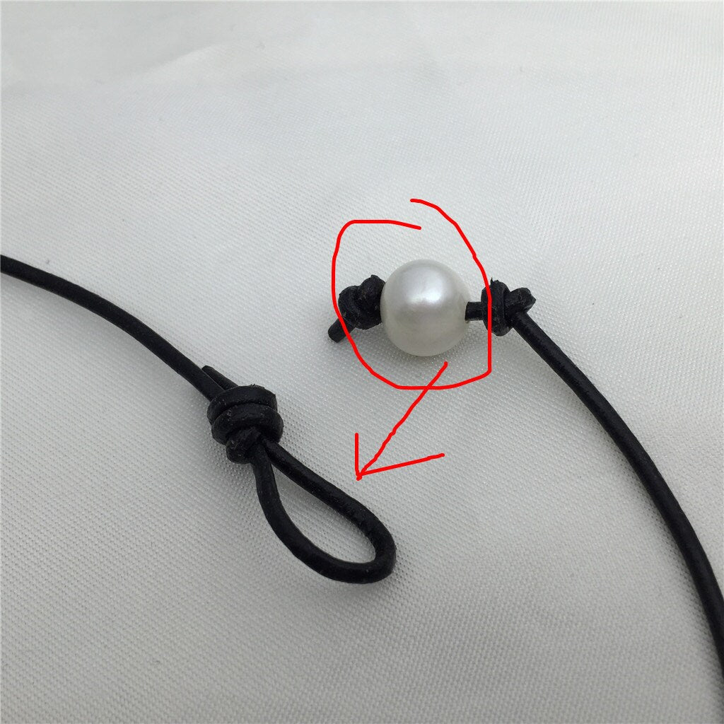 2.99 one necklace,Leather Big Pearl Choker,Pearl Leather Necklace,White Freshwater pearl, Birthday gift,Black Leather Pearl necklace,Le1-003
