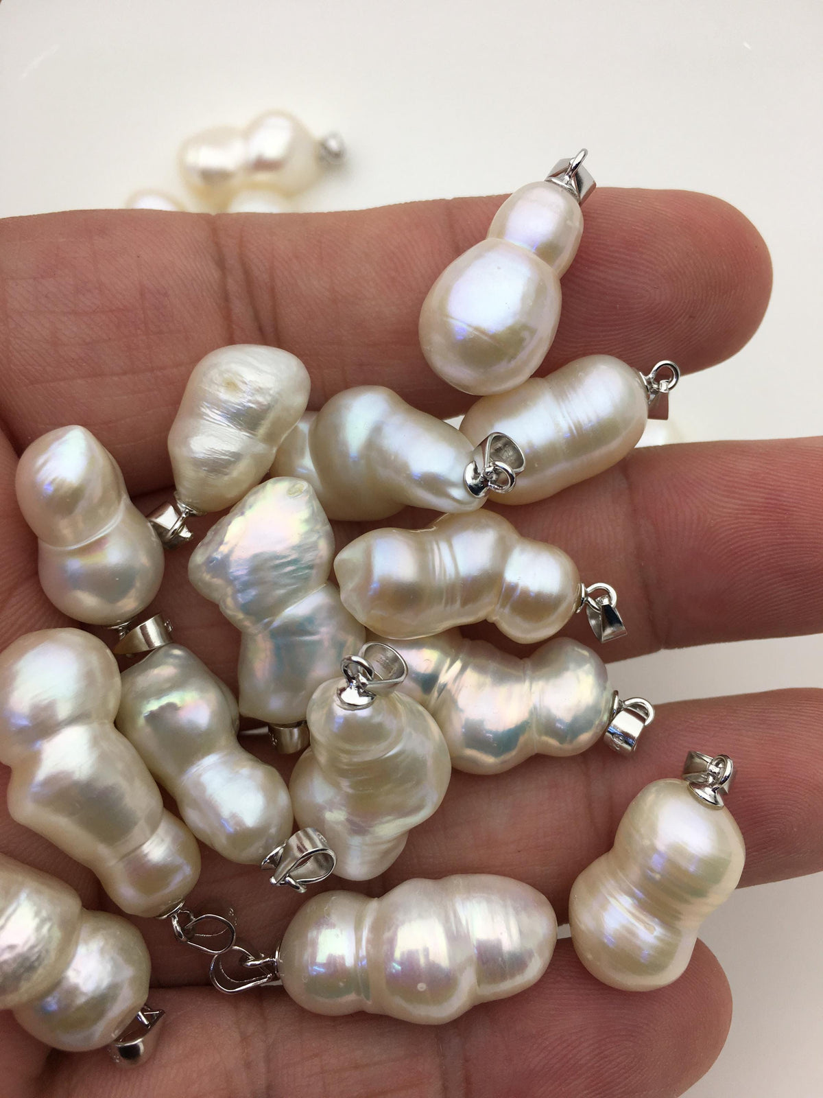 3pcs AAA 10-13mm white baroque gourd pearl pendant necklace,S925 Sterling silver pendant,NC1-T20