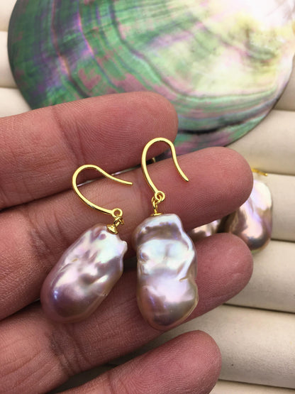 1 pair AAA 13-18mm natural purple flame ball pearl dangle earrings,gold sterling silver earrings,SE3-031-15