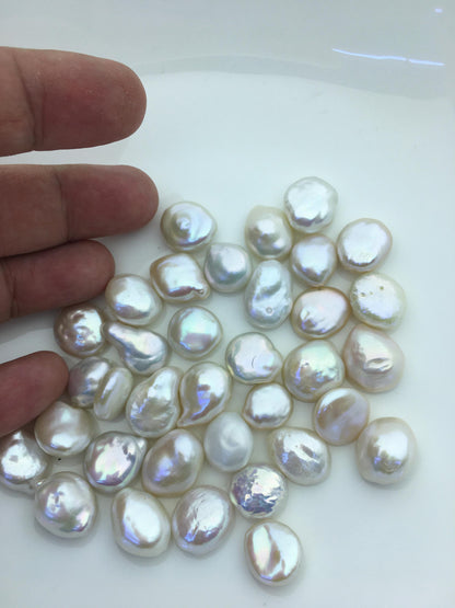 35pcs AAA/AA+ 11-15mm White Drop Coin freshwater pearls,diy bead, 0.9mm top half hole , flat round pearl bead,COIN12-T3