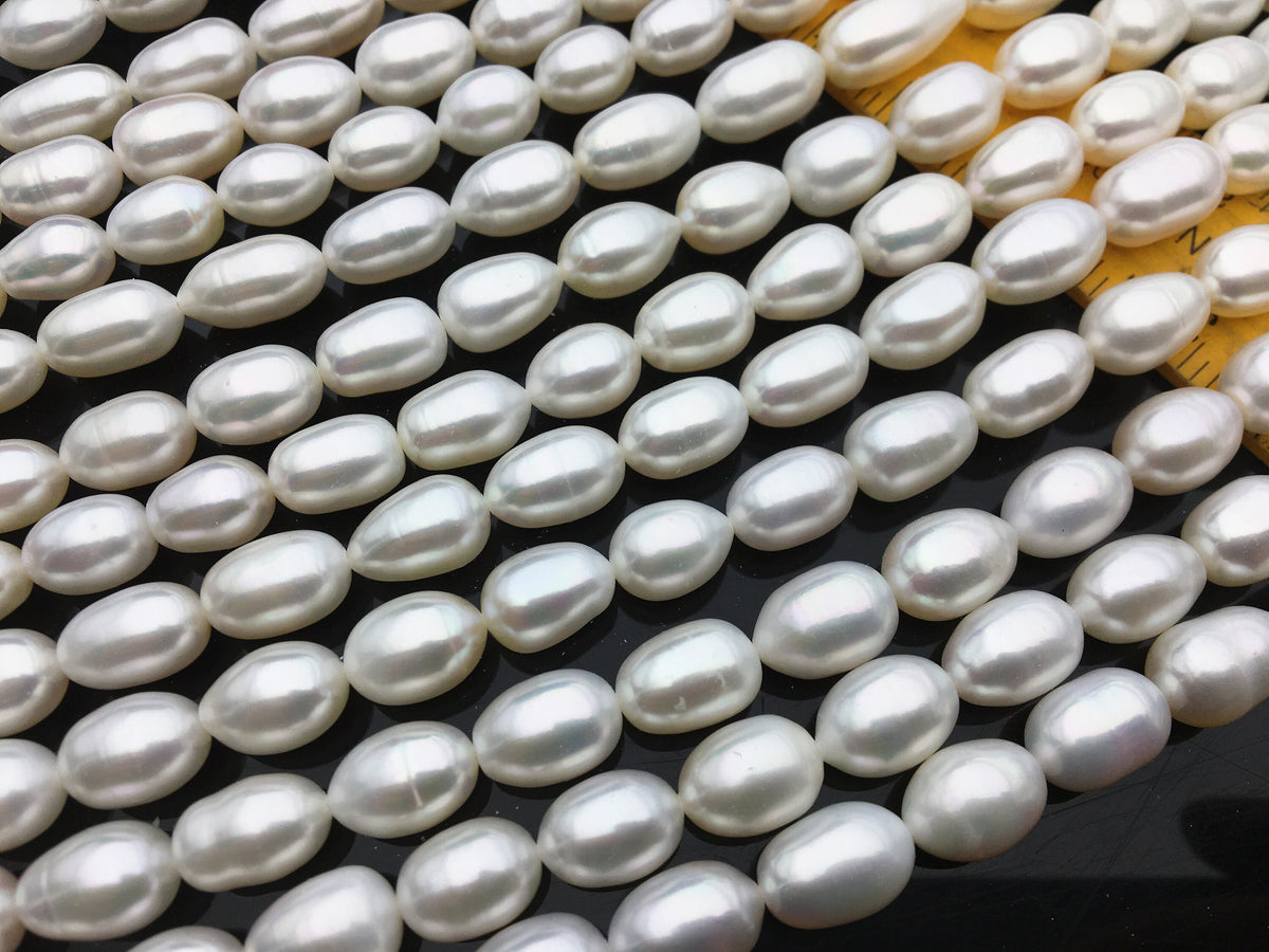 AA+ 8.4-9.3x11-13.5mm long rice Freshwater pearl,for leather pearl necklace,Cultured pearl,white oval pearl necklace,LR9-3A-90
