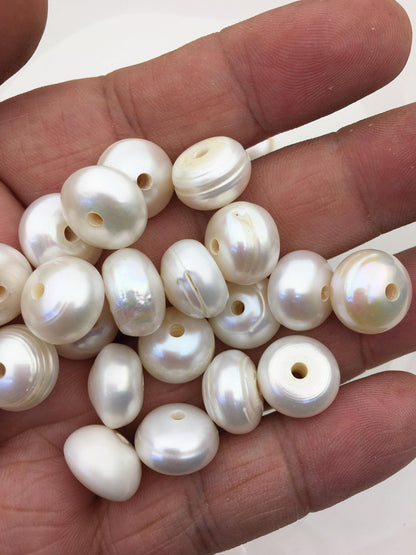20pcs Very Big AA 13-14mm white button freshwater pearls,2.2mm large hole,Rondelle pearl Beads,pearls for leather,SM13-2A-6