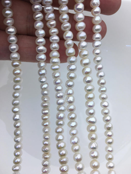 AA+ 5.5-6.5mm Thick Skin white button pearls,Rondelle pearl Beads,loose strands,SM6-T13