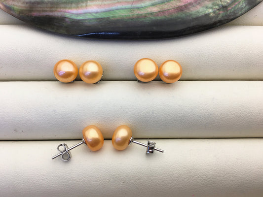 AAA 8-8.5mm Yellow Pearl stud earrings, Sterling Silver,SE1-T9