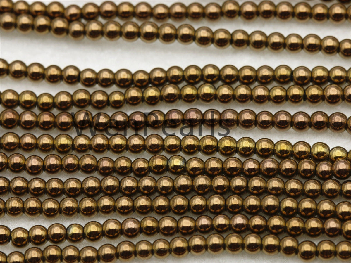 Hematite Brown,2mm Smooth Round beads, 2mm Bronze beads,AAA,180 beads,15.5 inches,G50-R2-006