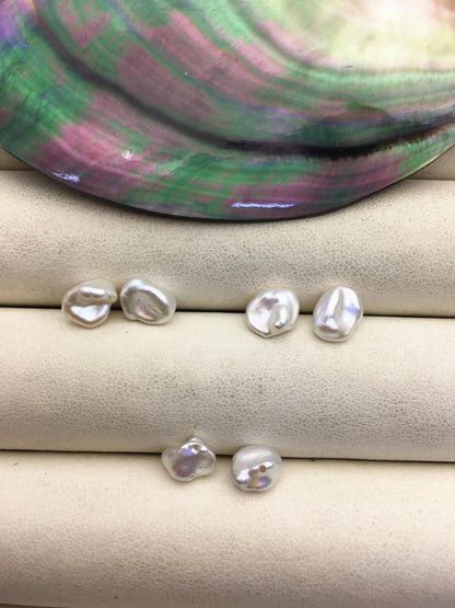 2 pairs AAA 6-7mm White keshi pearls Pair,for make stud earrings,half hole,loose pearl beads,very high luster,ZS-127-62-2