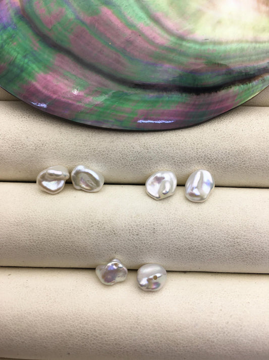 2 pairs AAA 6-7mm White keshi pearls Pair,for make stud earrings,half hole,loose pearl beads,very high luster,ZS-127-62-2