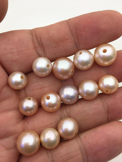 13pcs AAA 9-12mm natural color large hole round edison freshwater pearl,2.2mm large hole,ED12-T1