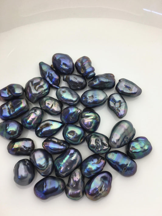32pcs AA 11-15mm black blue green baroque freshwater pearls, no hole,ZS-T40