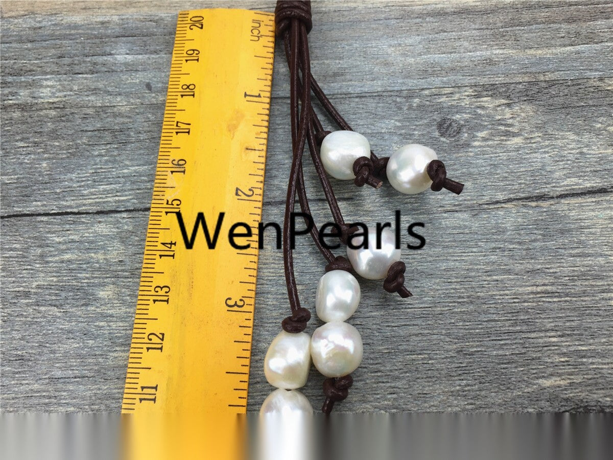 baroque pearls Drop leather necklace,wholesale,Select leather color,Leather Pearl necklace, Leather baroque pearl necklace,wholesale,Le1-012