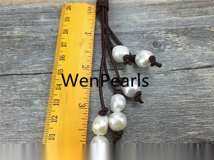 baroque pearls Drop leather necklace,wholesale,Select leather color,Leather Pearl necklace, Leather baroque pearl necklace,wholesale,Le1-012