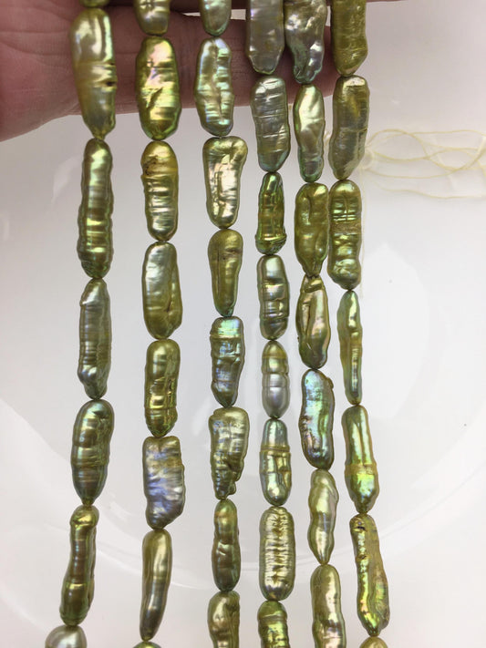 AA+ 7-8mm green Biwa Pearl Necklace,Genuine Fresh Water Pearl,Wedding Necklace,Mothers Day,ZS-80-10-58