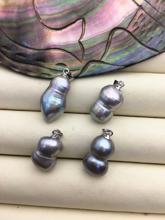 3pcs AAA 11-13mm gray baroque gourd pearl pendant necklace,S925 Sterling silver pendant,NC1-T60