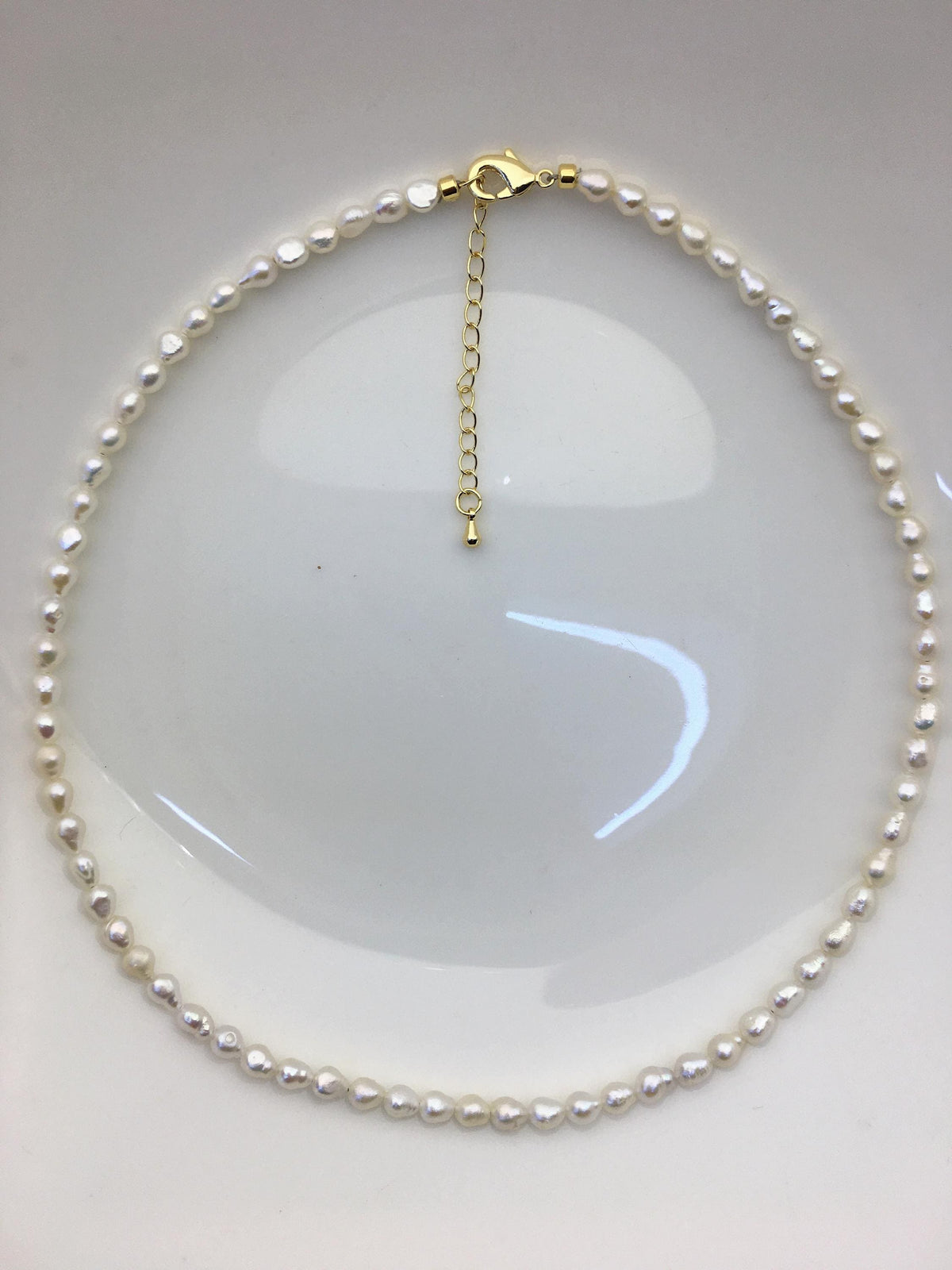 17+2'' AA 4-4.5mm white tiny rice freshwater Pearl necklace,genuine freshwater Pearl necklace,Natural Pearl Necklace,NPN1-T57