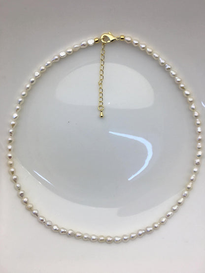 17+2'' AA 4-4.5mm white tiny rice freshwater Pearl necklace,genuine freshwater Pearl necklace,Natural Pearl Necklace,NPN1-T57