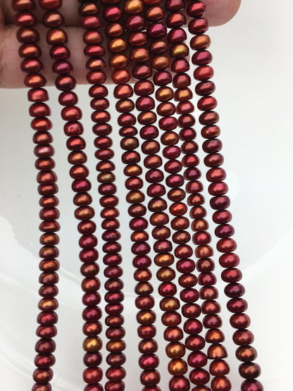 AAA 6-7mm brown red button round freshwater pearls,SM6-T5
