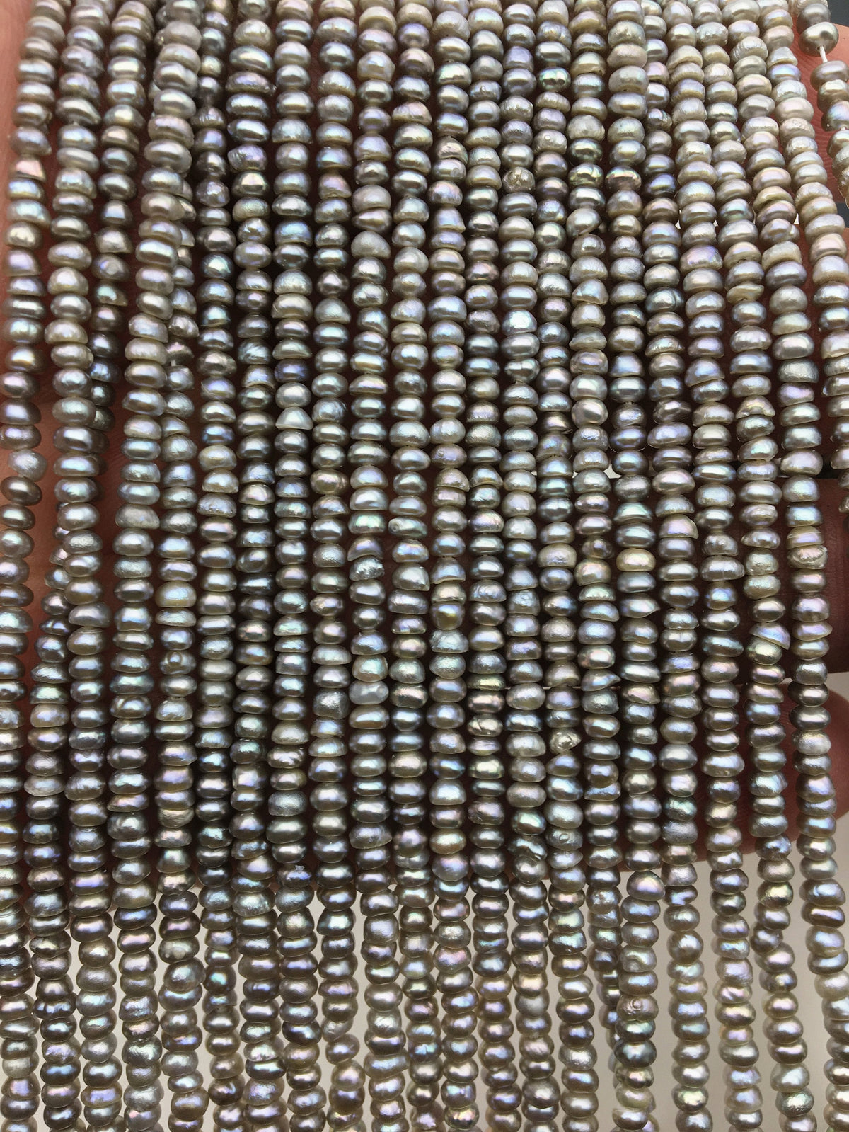 2 strands AA 3-3.5mm gray potato freshwater pearls,gray seed pearl,small size pearls bead ,for pearl necklace,CR3-2A-26