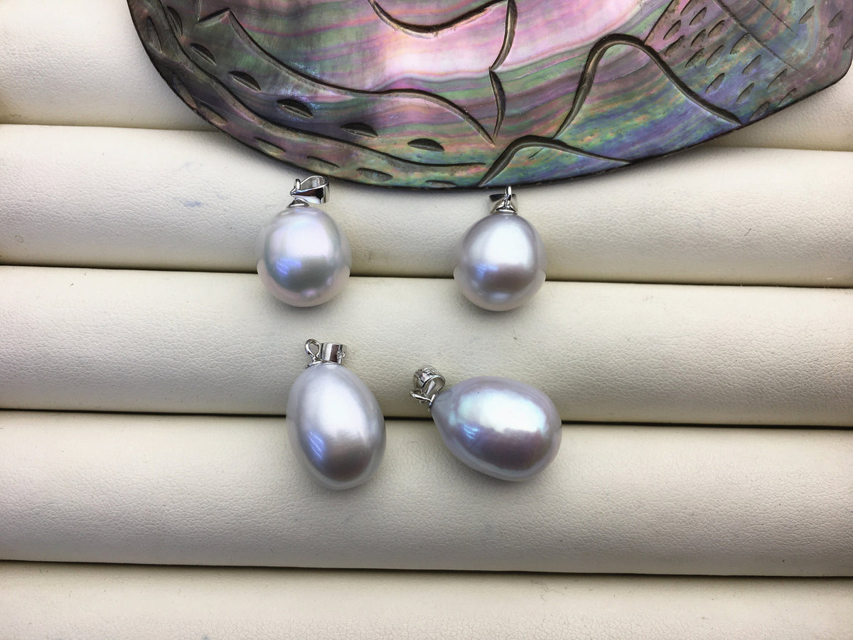 Rare!1pc AAA 12.5-13.5mm gray short/long rice pearl pendant , Oval Rice Pearl necklace- NC1-T14