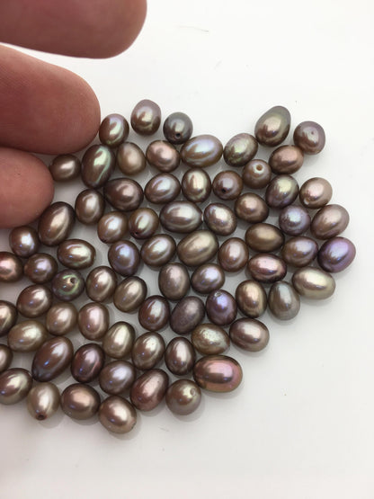 30pcs AAA 6-7mm brown freshwater pearl,0.9mm top half hole,LR6-T4