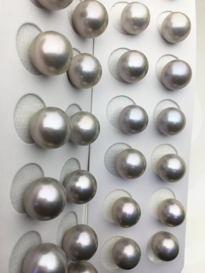 2 pairs AAA 12-13mm Gray Round edison freshwater pearl,half hole, RP12-3A-3