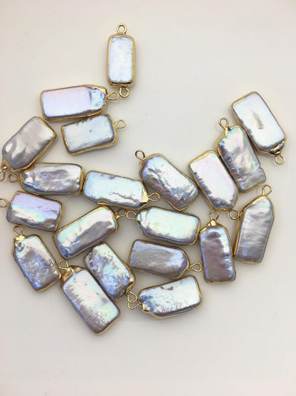 5pcs AA+ 10-12mm Gray block Pearl Pendant with Gold Electroplated Edge for make Earrings bracelet necklace,wen pearl,EDG-021
