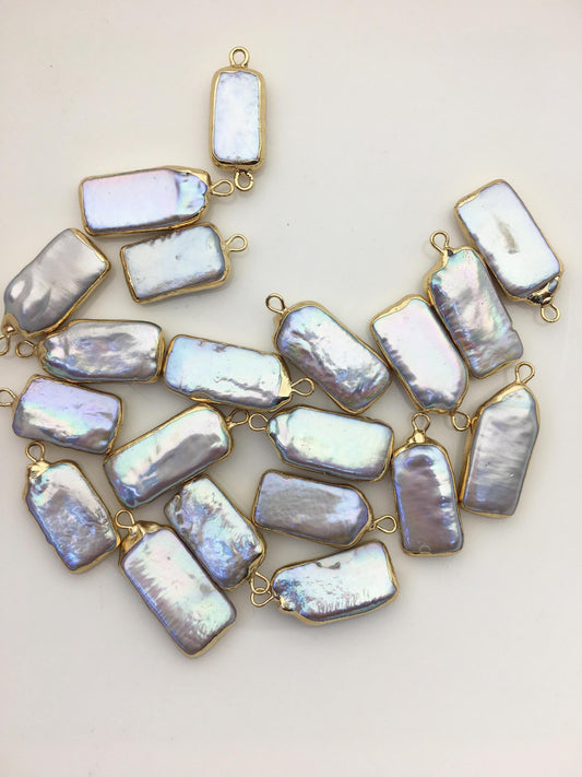 5pcs AA+ 10-12mm Gray block Pearl Pendant with Gold Electroplated Edge for make Earrings bracelet necklace,wen pearl,EDG-021