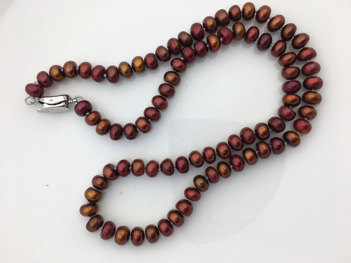 18.5'' 6-6.5mm red brown rainbow button round freshwater Pearl necklace,NPN1-T59