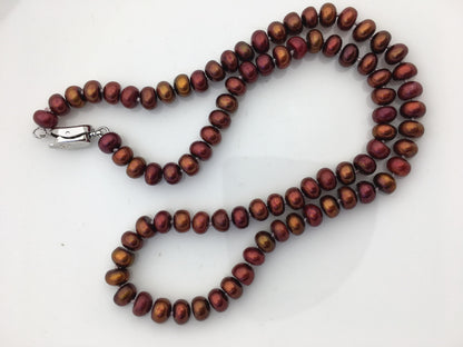 18.5'' 6-6.5mm red brown rainbow button round freshwater Pearl necklace,NPN1-T59