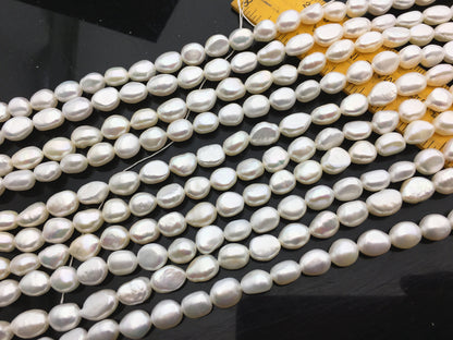 AAA 7.4-8.2mm white nugget freshwater pearls,white cultured freshwater baroque pearl bead string,LM8-3A-11