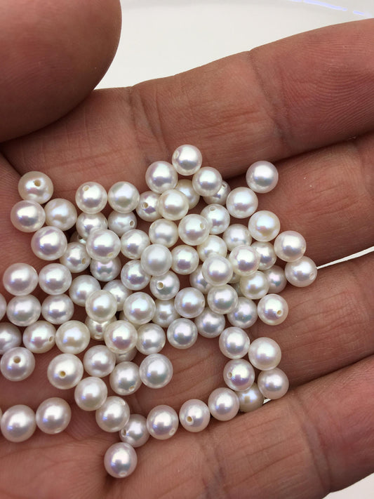 10pcs AAA 4.5-5mm white seed round freshwater pearls,tiny pearl supply,0.9mm half drilled,diy jewelry,RP4-3A-6