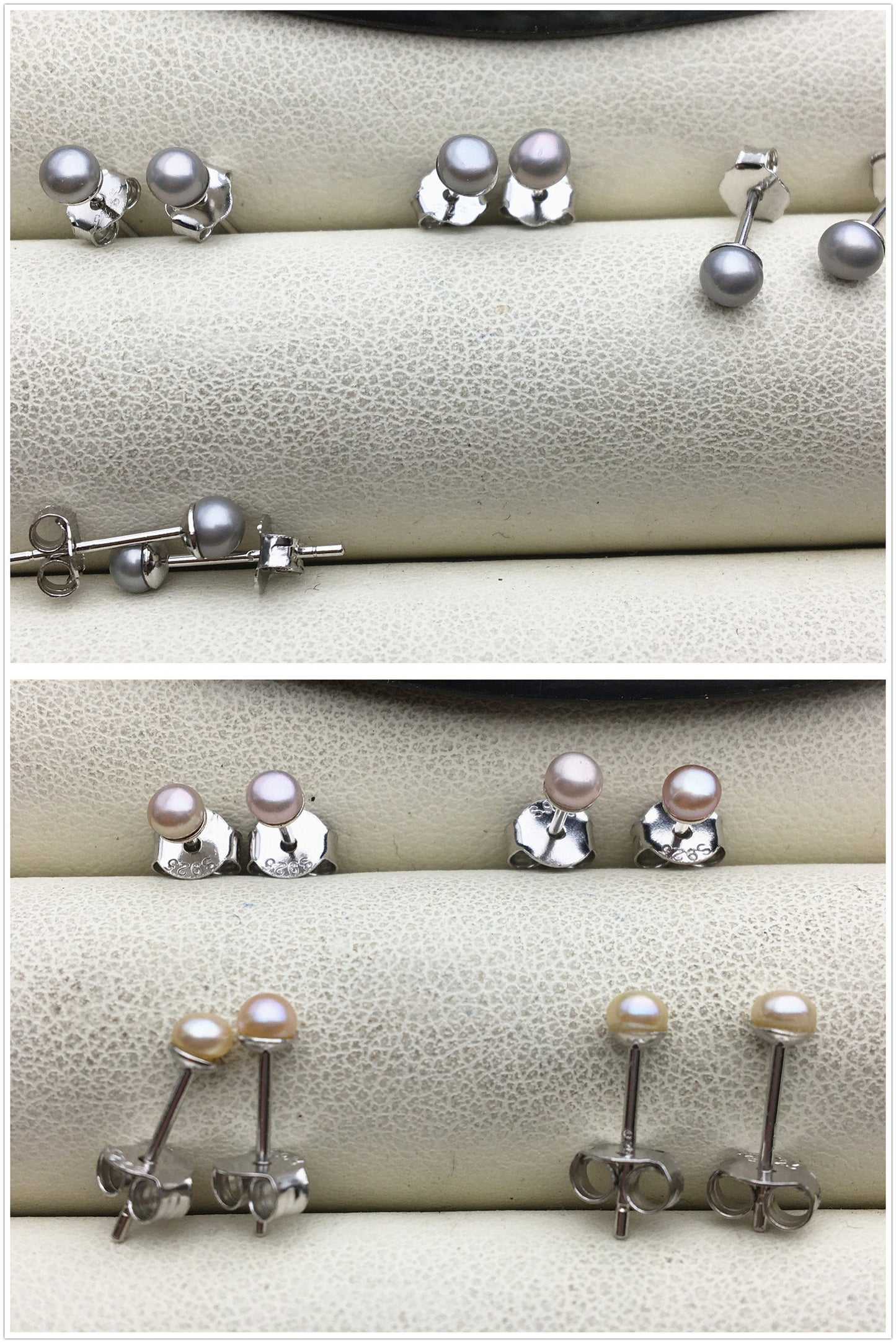 AAA 3-4mm tiny white/pink/purple freshwater pearl stud earrings,Sterling Silver,SE1-008
