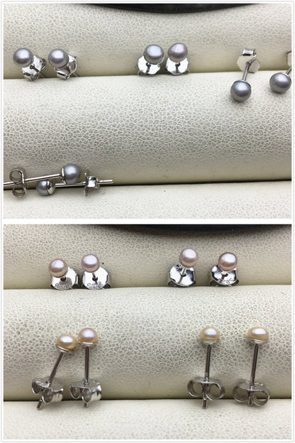 AAA 3-4mm tiny white/pink/purple freshwater pearl stud earrings,Sterling Silver,SE1-008