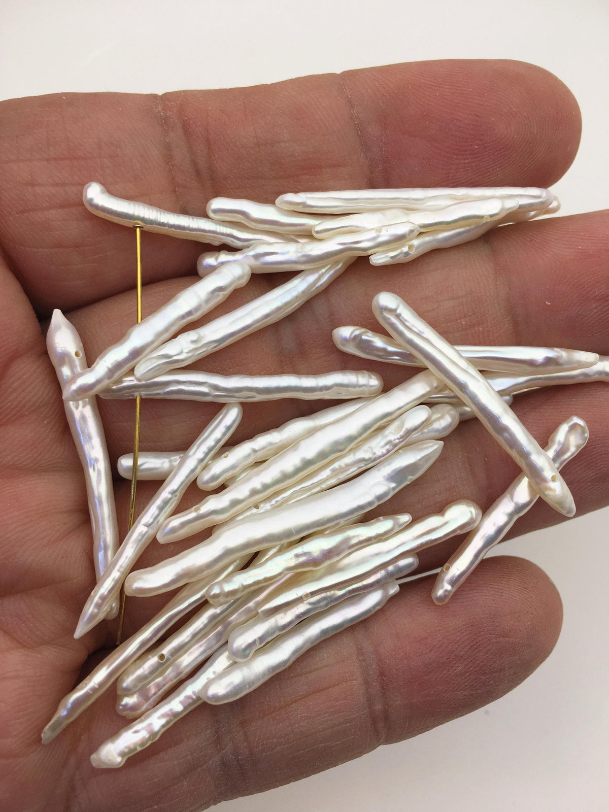 20pcs AAA 2.5-4x25-35mm Long White Toothpick pearls,0.8mm top side hole,ZS-80-3