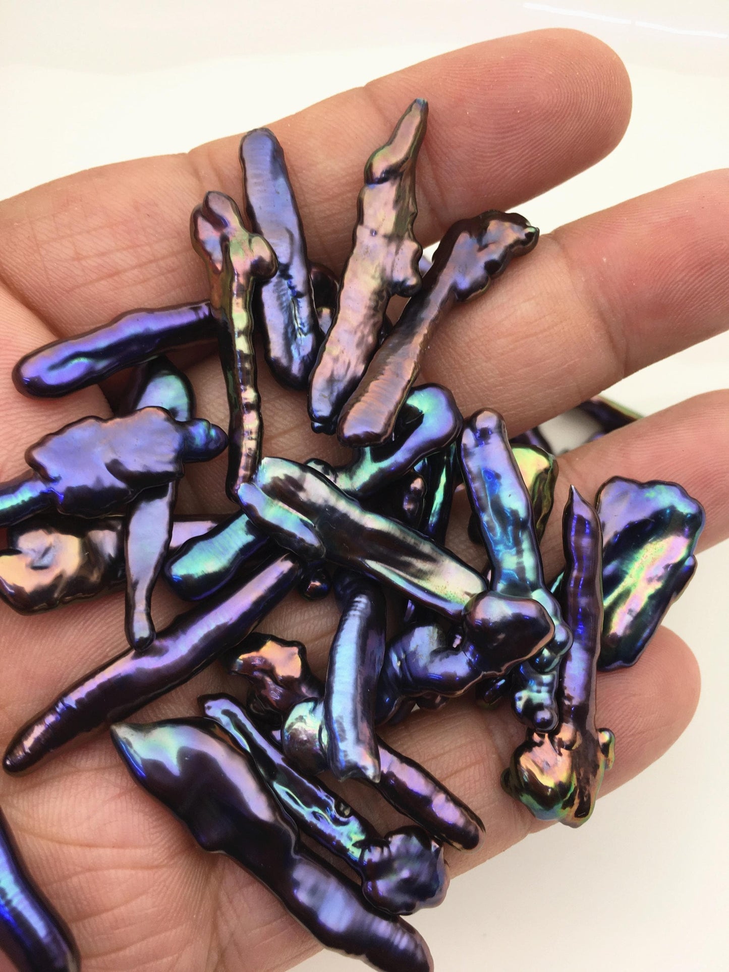 48pcs AAA 5-9mm black blue biwa keshi Freshwater Pearls, no hole,ZS-80-1-25