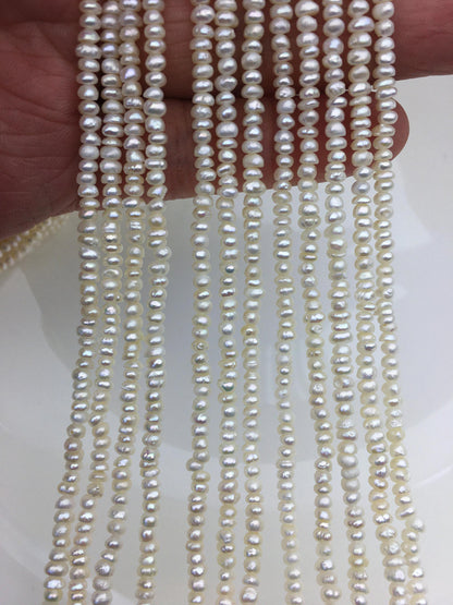 AA 3-3.5mm white tiny button potato freshwater pearls,Rondelle pearl Beads,ivory freshwater pearl,loose strands,SM3-2A-7