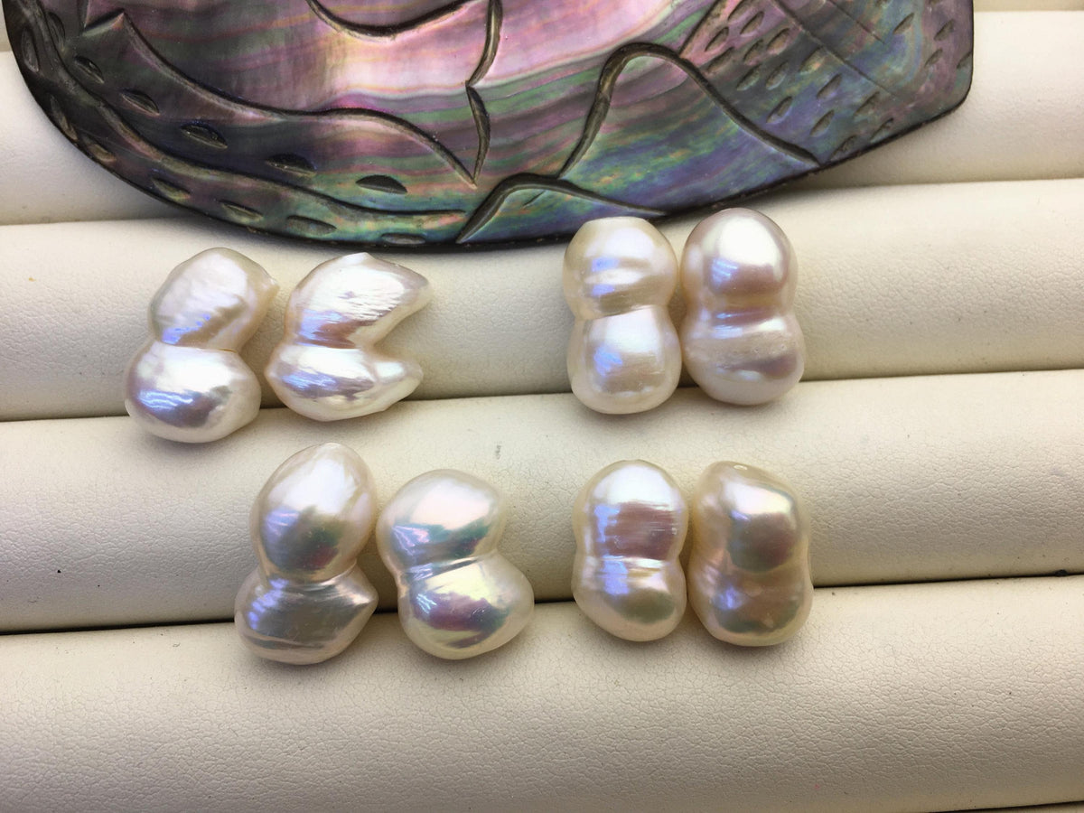 2 pairs AA+ 11-13mm Big White Gourd baroque pearls-white baroque pairs,White Baroque Pearl,DIY,ZS-114-2