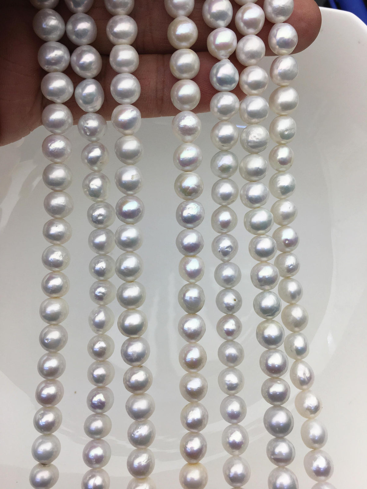 AA+ 7-8mm white baroque near round freshwater chinese akoya pearls,RP7-T2